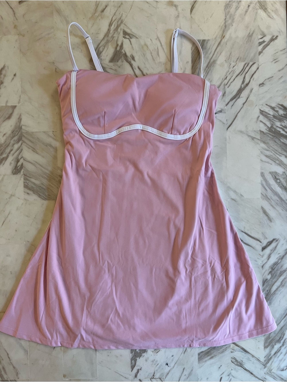 ALO Yoga Pink Slip Dress with White Trim